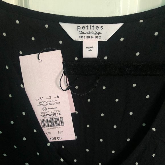 Miss Selfridge Black Polka-Dot Maxi Dress US2/XS - Picture 3 of 4